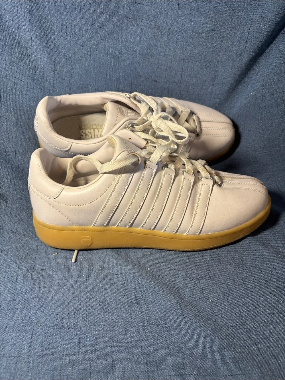 K-Swiss White Lace-Up Sneakers - Classic Stripe Detail
